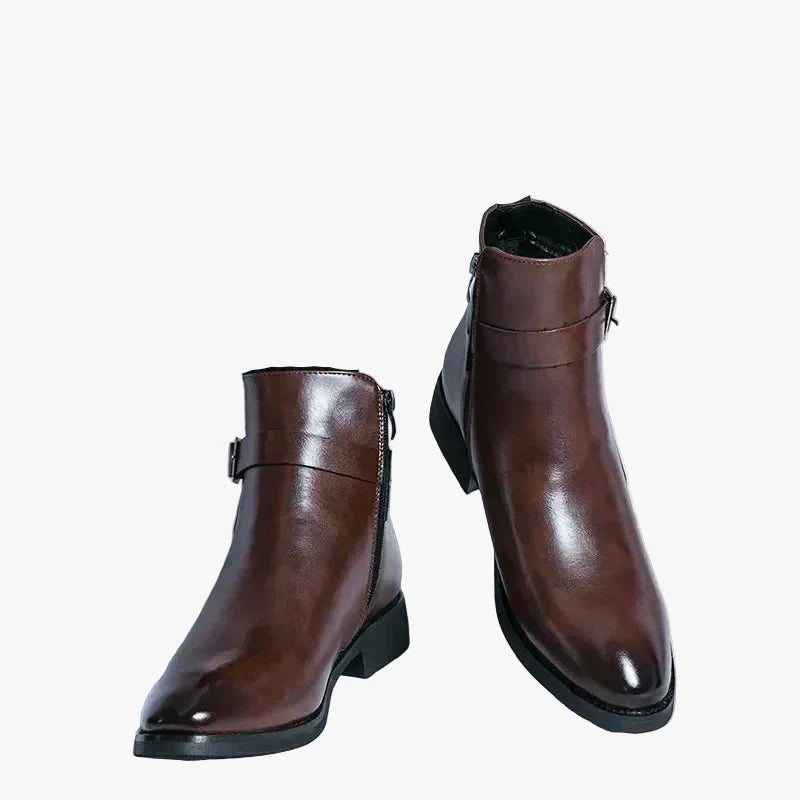 Men's Dress Synthetic Ankle Boots with Side Zipper and Buckle Strap
