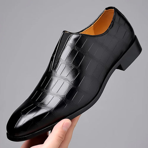 Men's Dress Synthetic Loafers with Croc Embossing and Slip-On Vamp