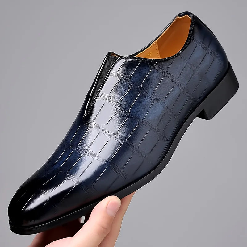 Men's Dress Synthetic Loafers with Croc Embossing and Slip-On Vamp
