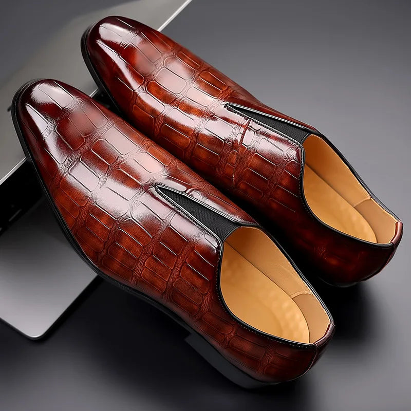 Men's Dress Synthetic Loafers with Croc Embossing and Slip-On Vamp