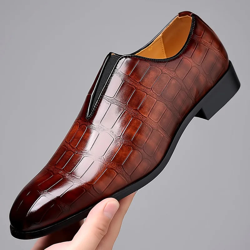 Men's Dress Synthetic Loafers with Croc Embossing and Slip-On Vamp