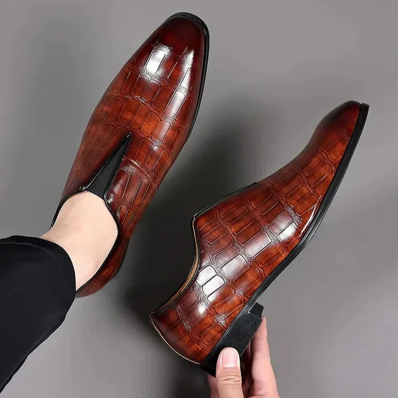 Men's Dress Synthetic Loafers with Croc Embossing and Slip-On Vamp