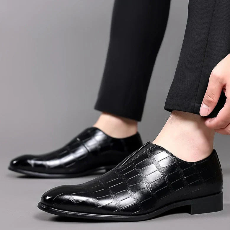 Men's Dress Synthetic Loafers with Croc Embossing and Slip-On Vamp