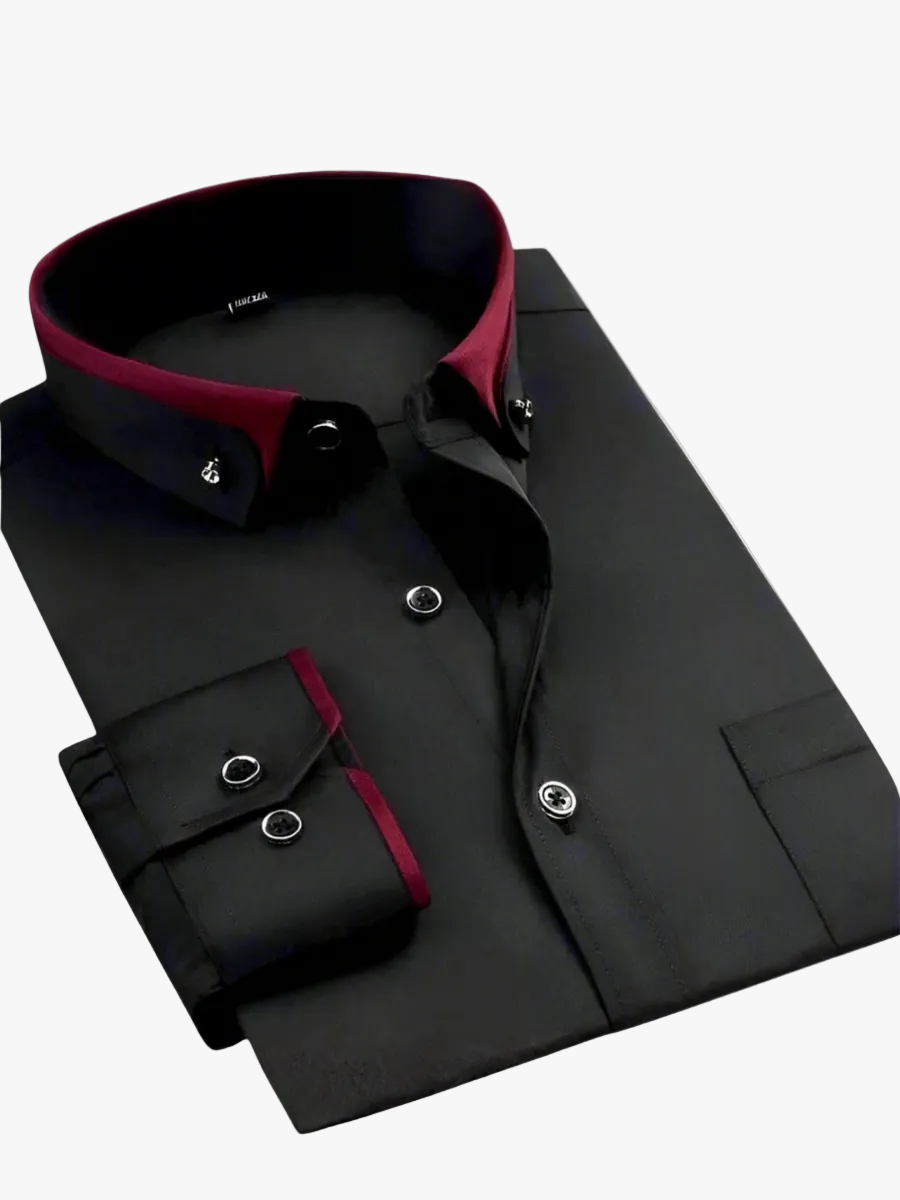 Men's Dress Woven Shirt with Contrast Collar and Button Cuffs