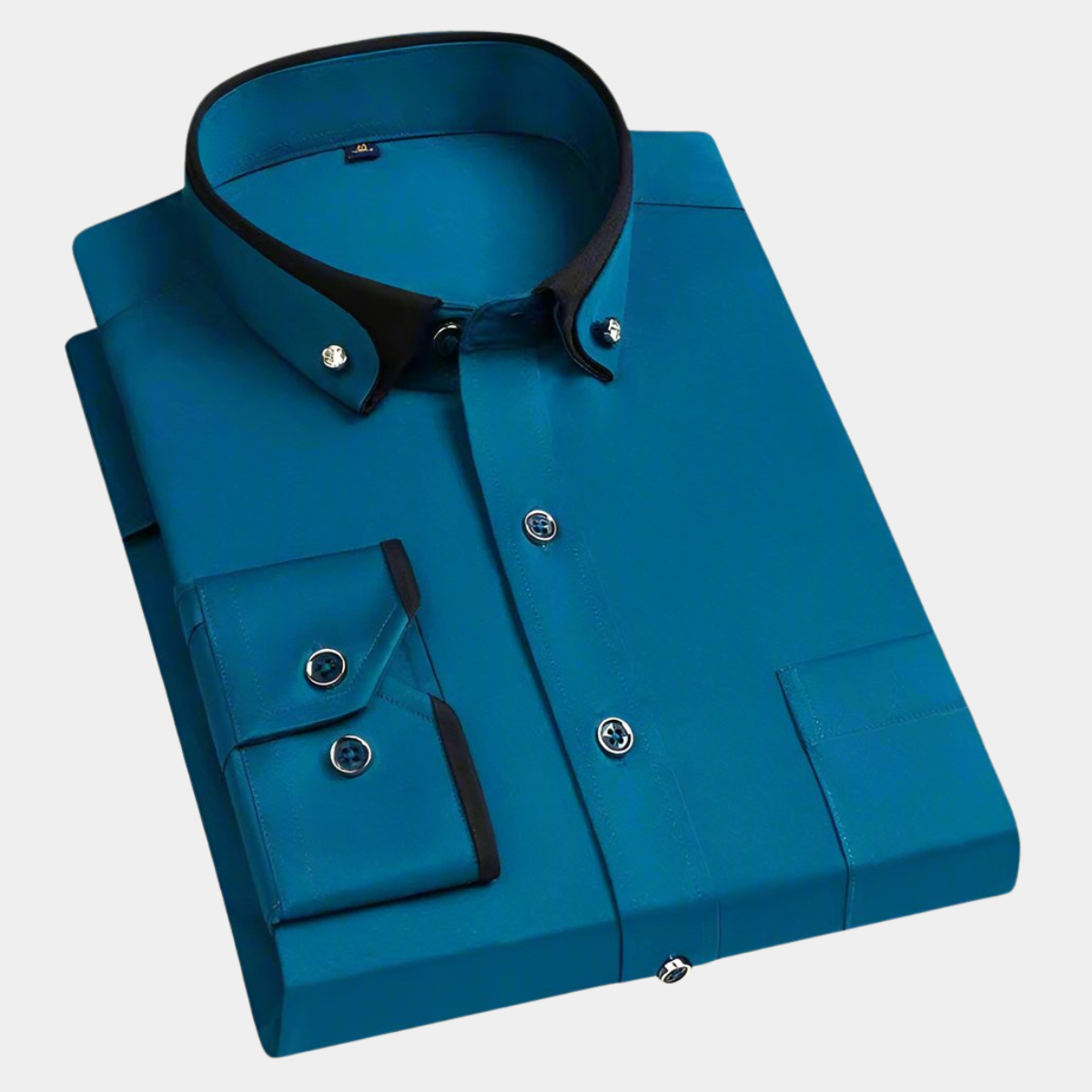 Men's Dress Woven Shirt with Contrast Collar and Button Cuffs