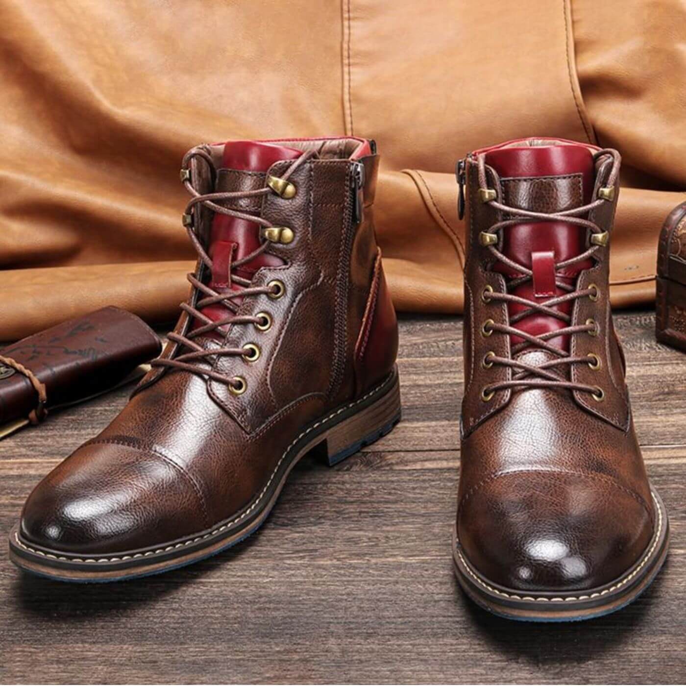 Men's Faux Ankle Boots with Cap Toe and Side Zipper