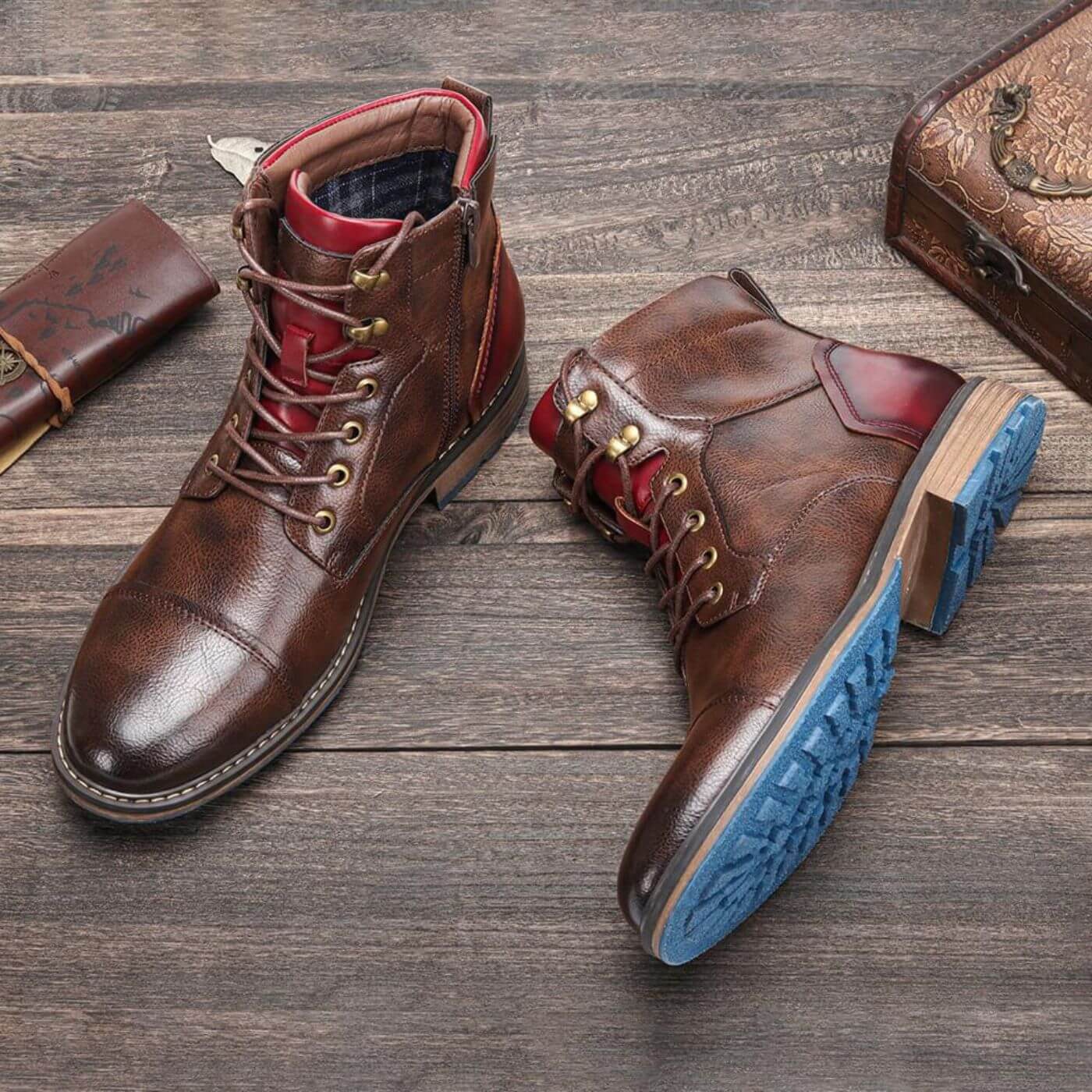 Men's Faux Ankle Boots with Cap Toe and Side Zipper