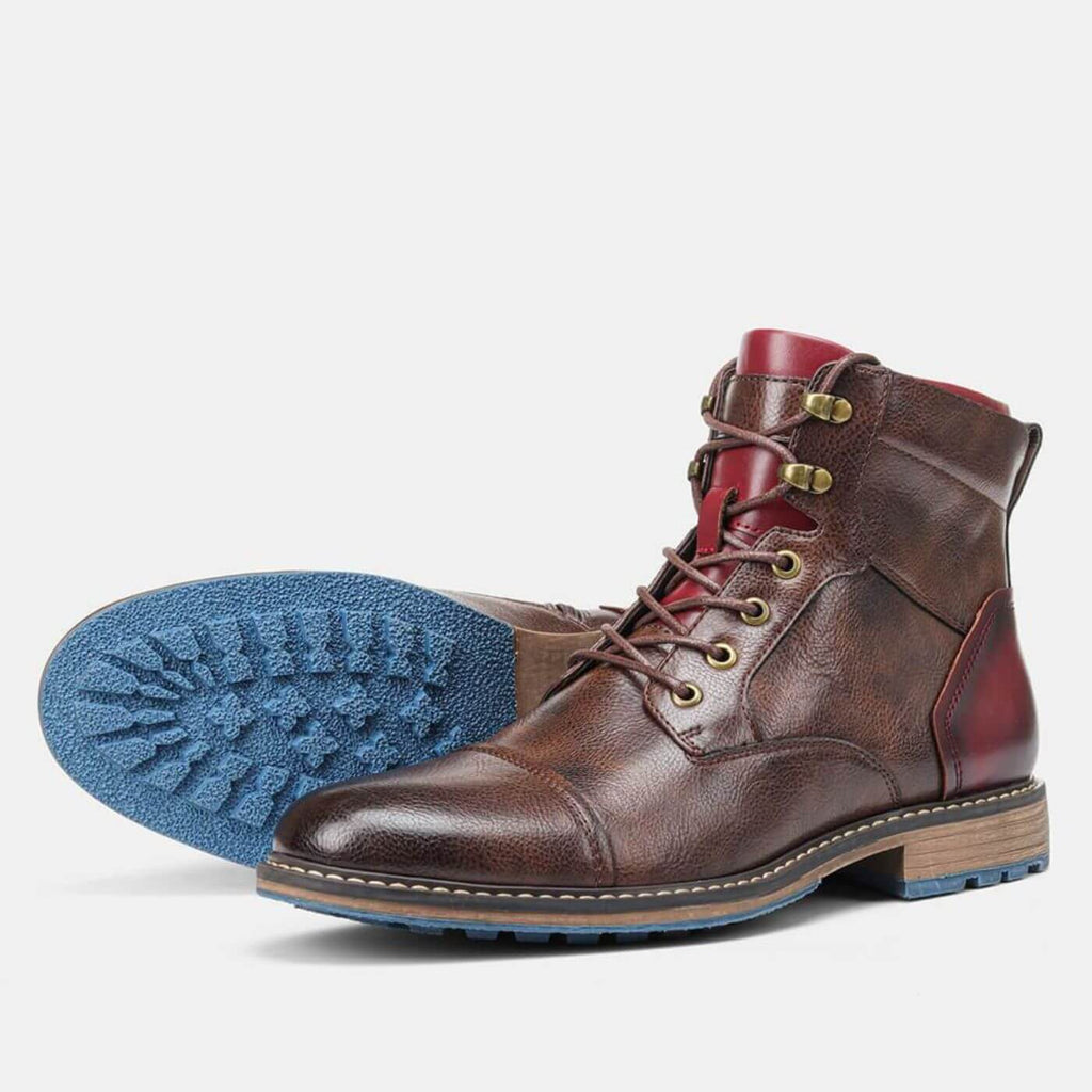Men's Faux Ankle Boots with Cap Toe and Side Zipper