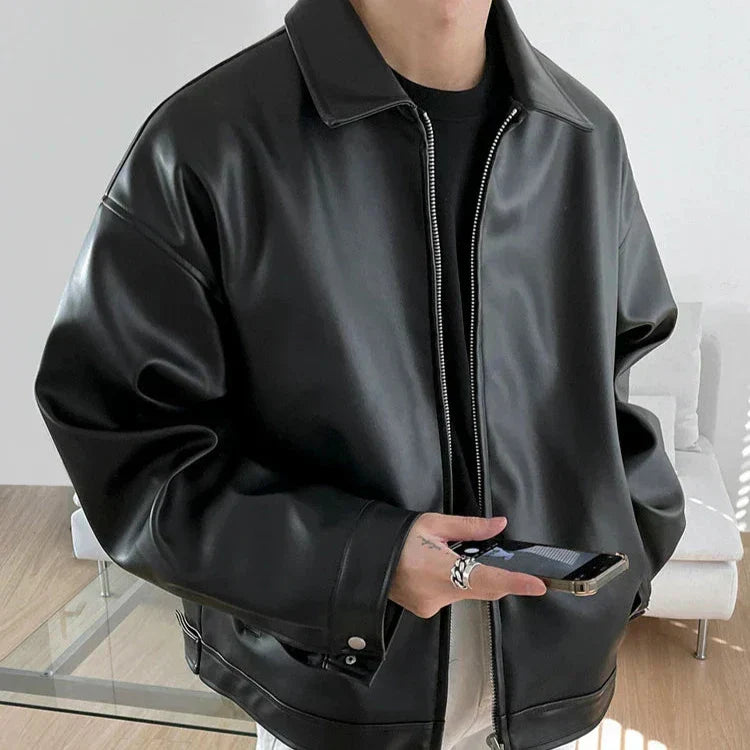 Men's Faux Bomber Jacket with Zip Front and Spread Collar