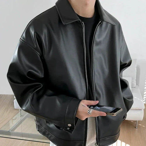 Men's Faux Bomber Jacket with Zip Front and Spread Collar