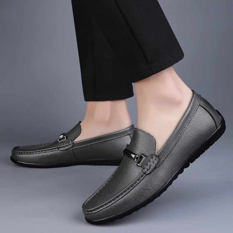 Men's Faux Loafers with Metal Bit and Moc Toe