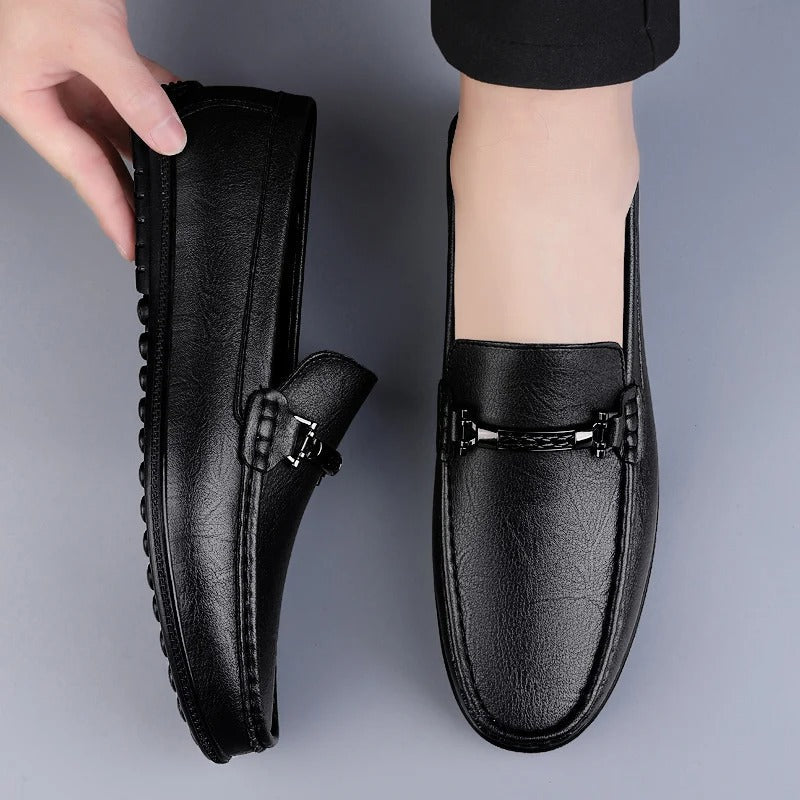 Men's Faux Loafers with Metal Bit and Moc Toe