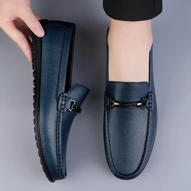 Men's Faux Loafers with Metal Bit and Moc Toe