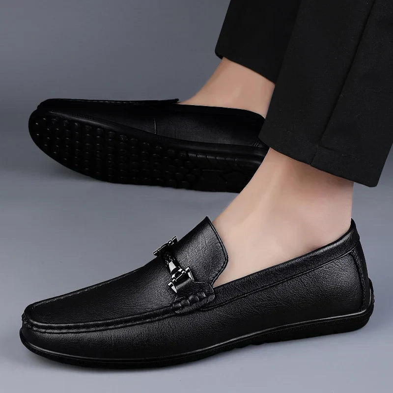 Men's Faux Loafers with Metal Bit and Moc Toe