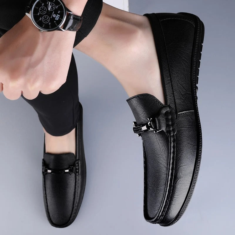 Men's Faux Loafers with Metal Bit and Moc Toe