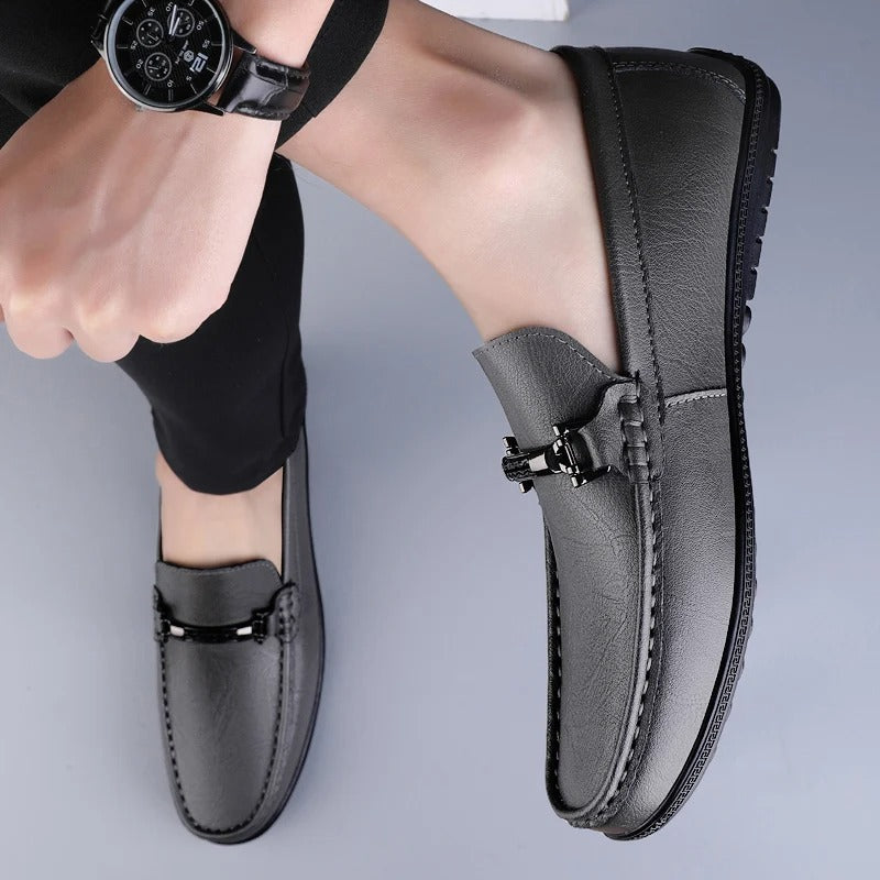 Men's Faux Loafers with Metal Bit and Moc Toe