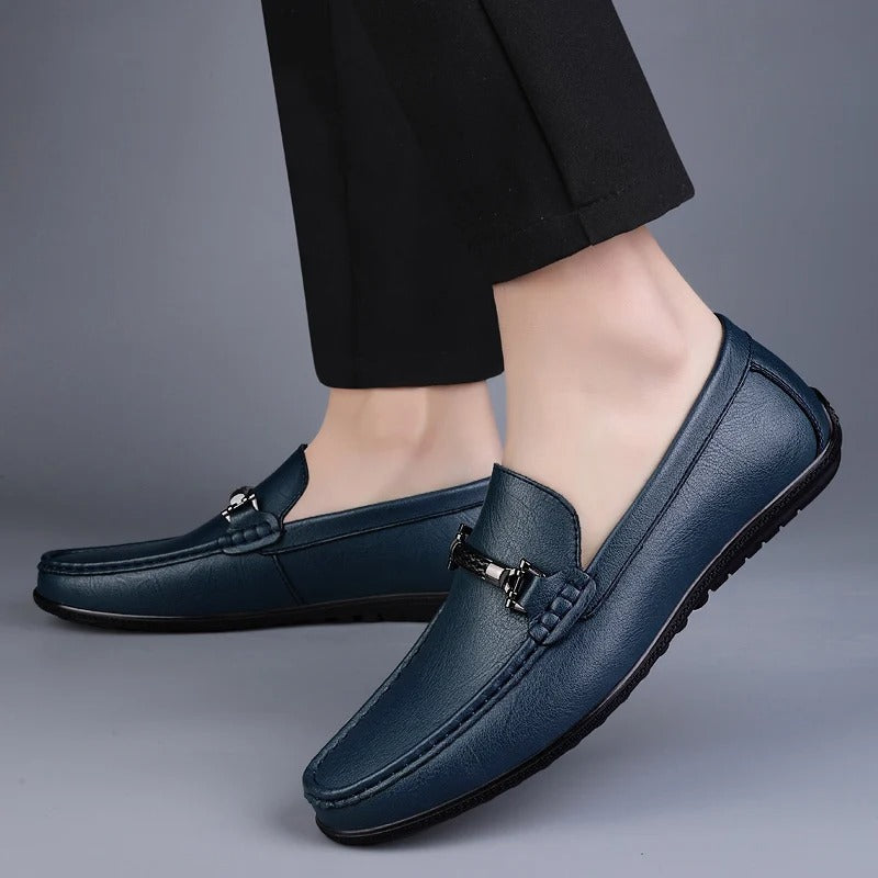 Men's Faux Loafers with Metal Bit and Moc Toe