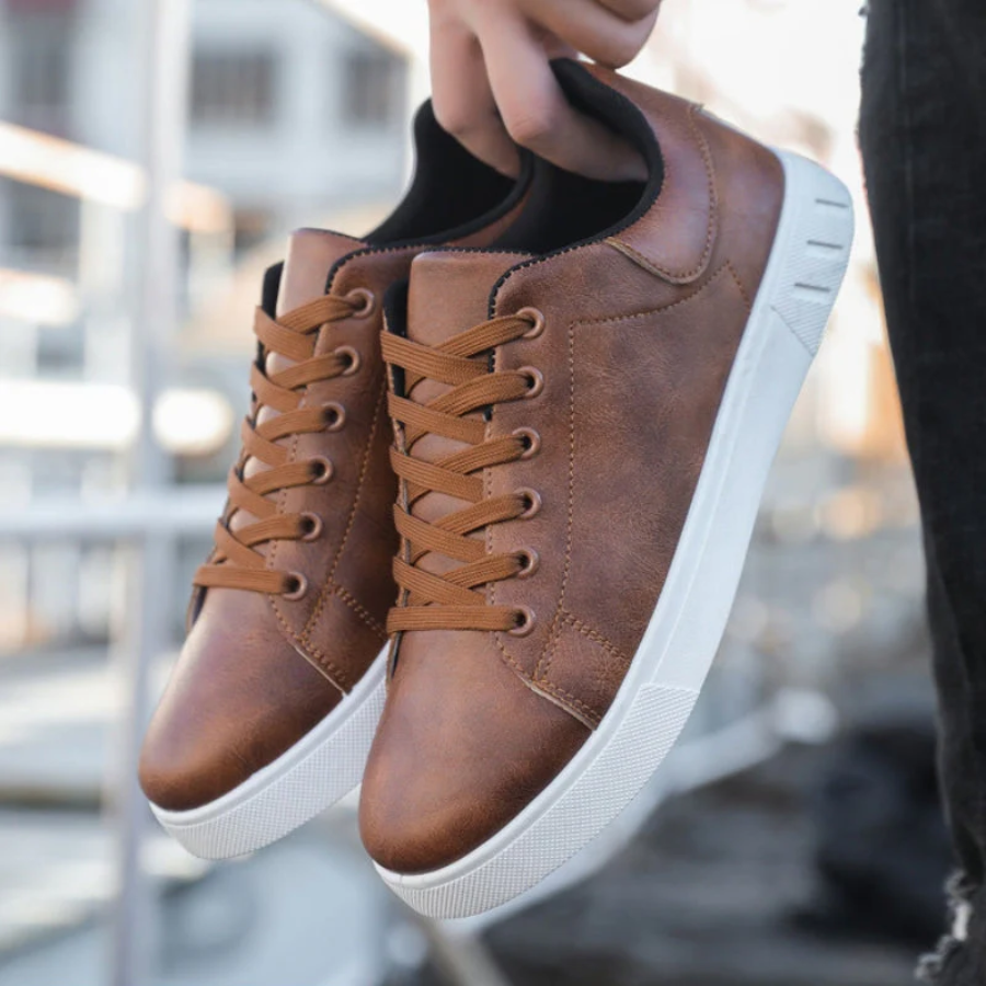 Men's Faux Sneakers with Lace-Up Front and Low-Top Collar