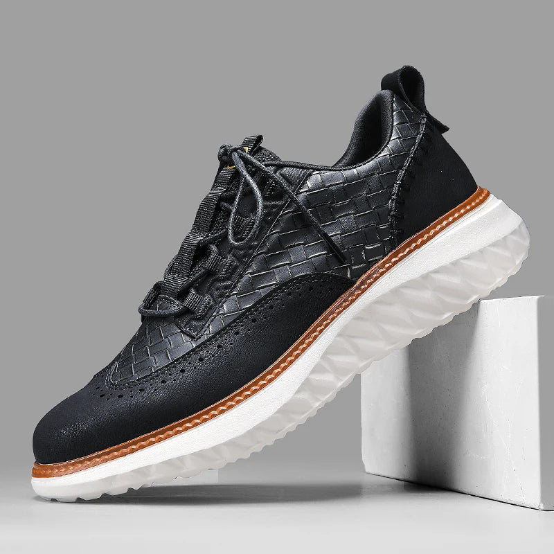 Men's Faux Upper Sneakers with Woven Panels and Chunky Sole