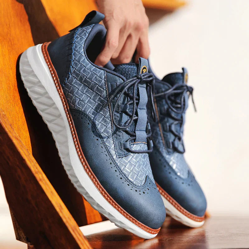 Men's Faux Upper Sneakers with Woven Panels and Chunky Sole