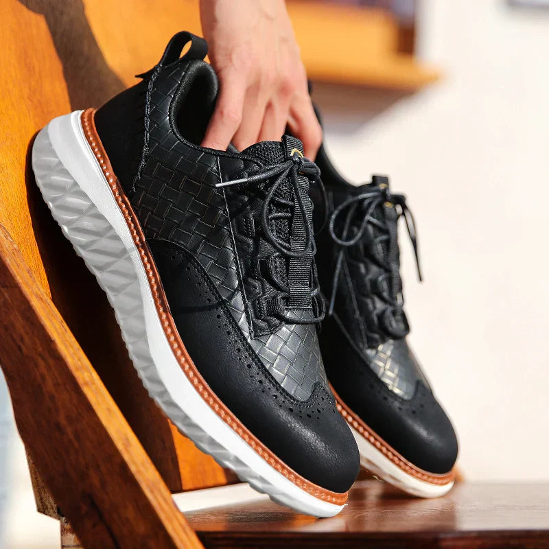 Men's Faux Upper Sneakers with Woven Panels and Chunky Sole