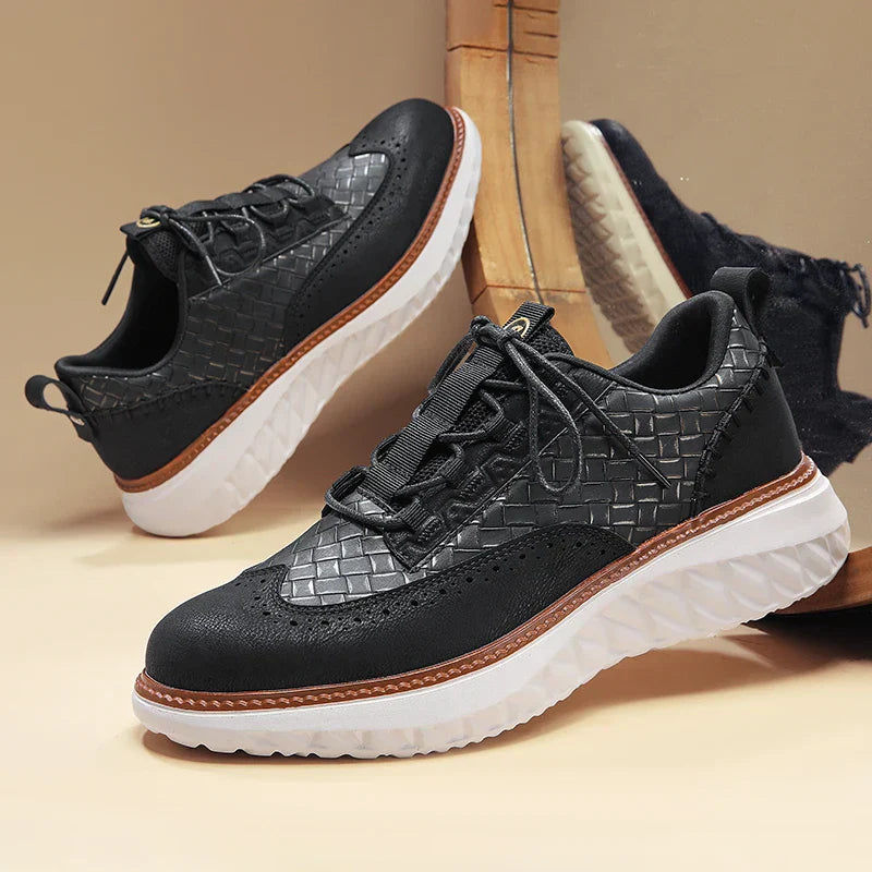 Men's Faux Upper Sneakers with Woven Panels and Chunky Sole