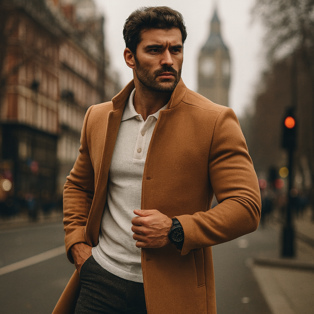 Men's Felted Blazer with Stand Collar and Button Front