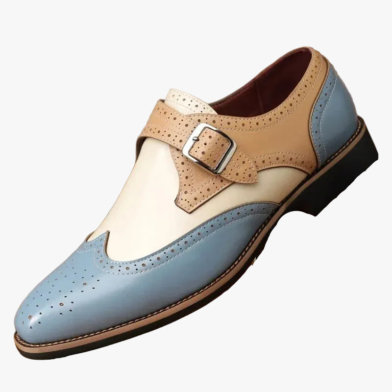 Men's Formal Faux Loafer with Monk Strap and Brogue Perforations