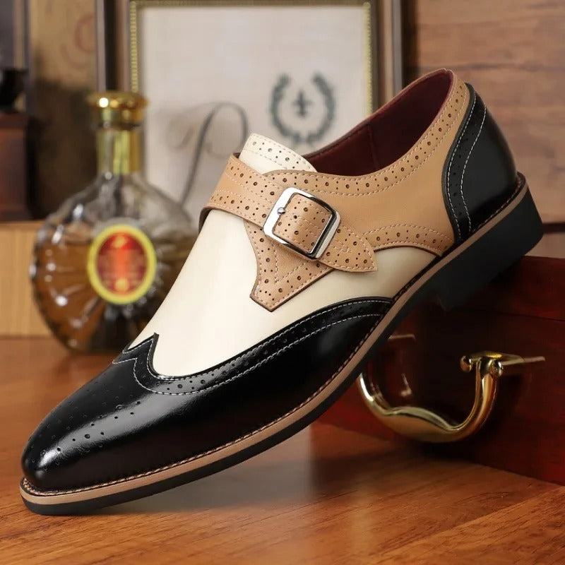 Men's Formal Faux Loafer with Monk Strap and Brogue Perforations