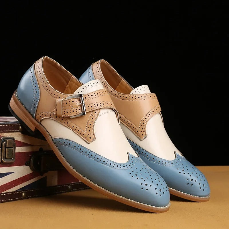 Men's Formal Faux Loafer with Monk Strap and Brogue Perforations