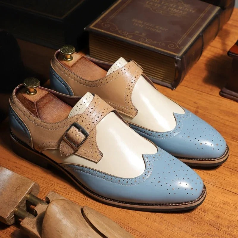 Men's Formal Faux Loafer with Monk Strap and Brogue Perforations