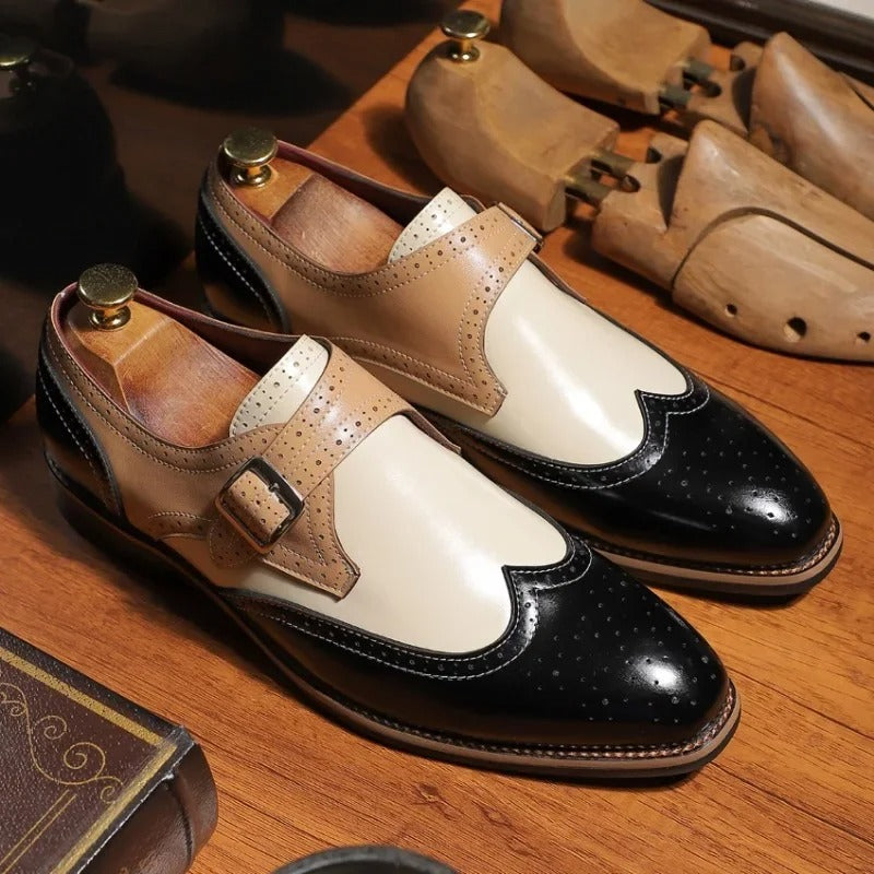 Men's Formal Faux Loafer with Monk Strap and Brogue Perforations