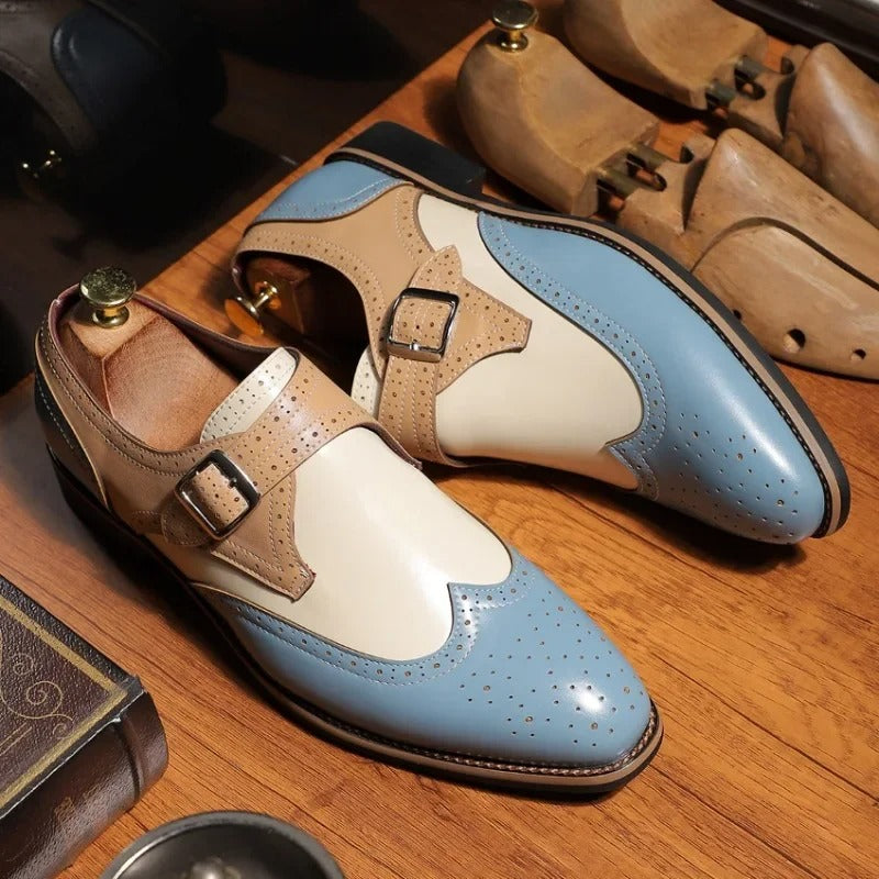 Men's Formal Faux Loafer with Monk Strap and Brogue Perforations