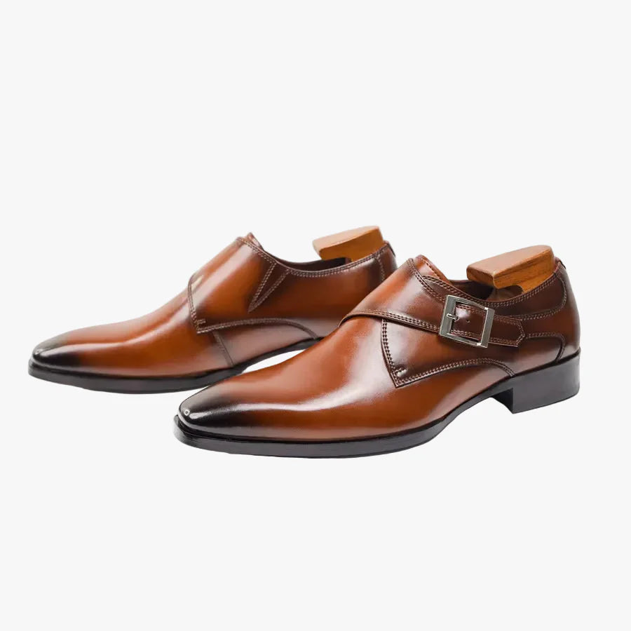 Men's Formal Faux Loafers with Buckle Strap and Pointed Toe