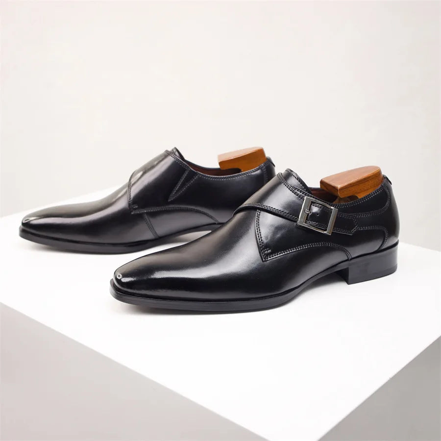 Men's Formal Faux Loafers with Buckle Strap and Pointed Toe