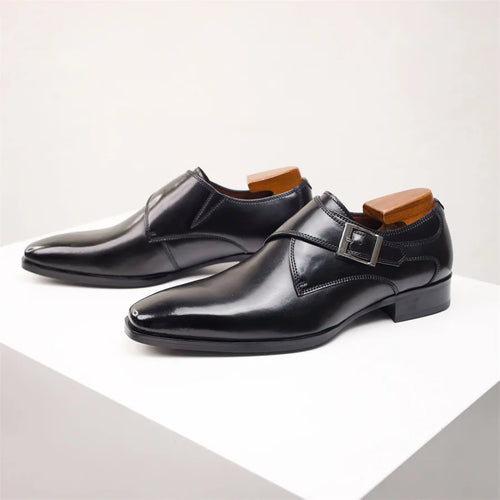 Men's Formal Faux Loafers with Buckle Strap and Pointed Toe
