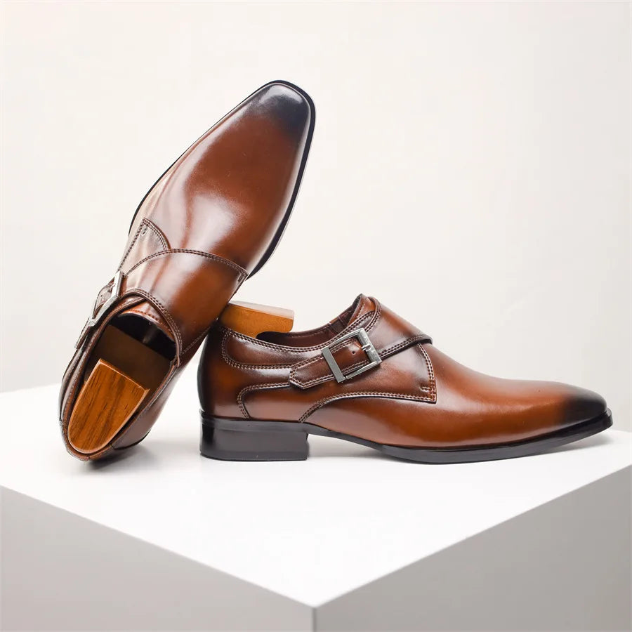 Men's Formal Faux Loafers with Buckle Strap and Pointed Toe