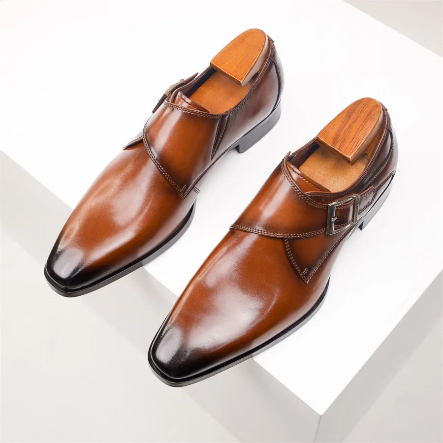 Men's Formal Faux Loafers with Buckle Strap and Pointed Toe