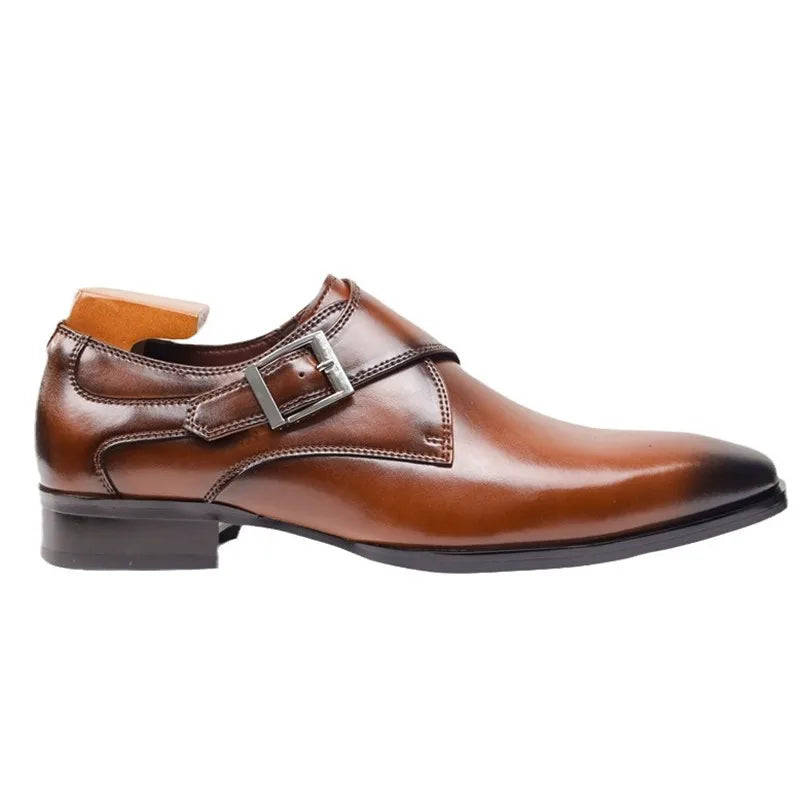 Men's Formal Faux Loafers with Buckle Strap and Pointed Toe
