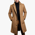 Men's Formal Woven Long Coat with Notched Lapel and Pockets