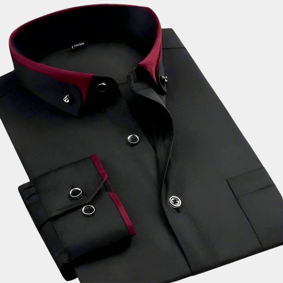 Men's Formal Woven Shirt with Contrast Collar and Button Cuffs