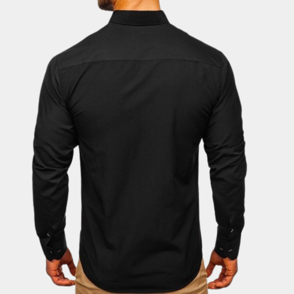 Men's Formal Woven Shirt with Contrast Collar and Button Cuffs