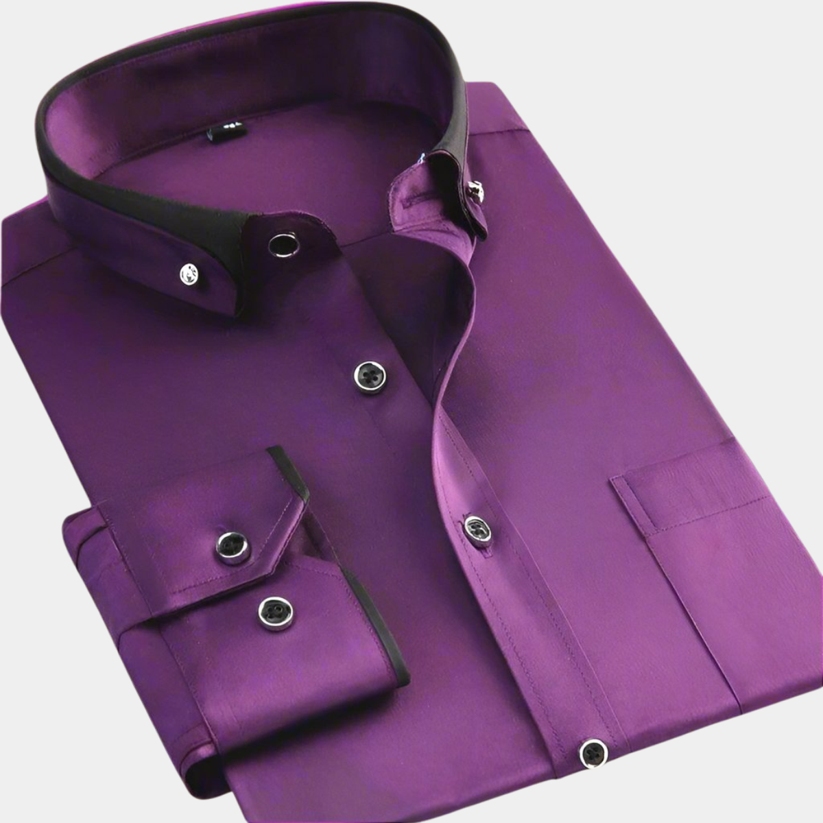 Men's Formal Woven Shirt with Contrast Collar and Button Cuffs