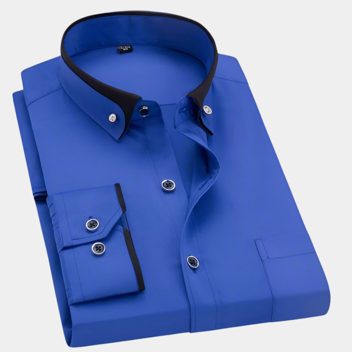 Men's Formal Woven Shirt with Contrast Collar and Button Cuffs