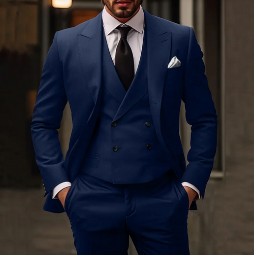 Men's Formal Woven Suit Set with Notch Lapels and Vest