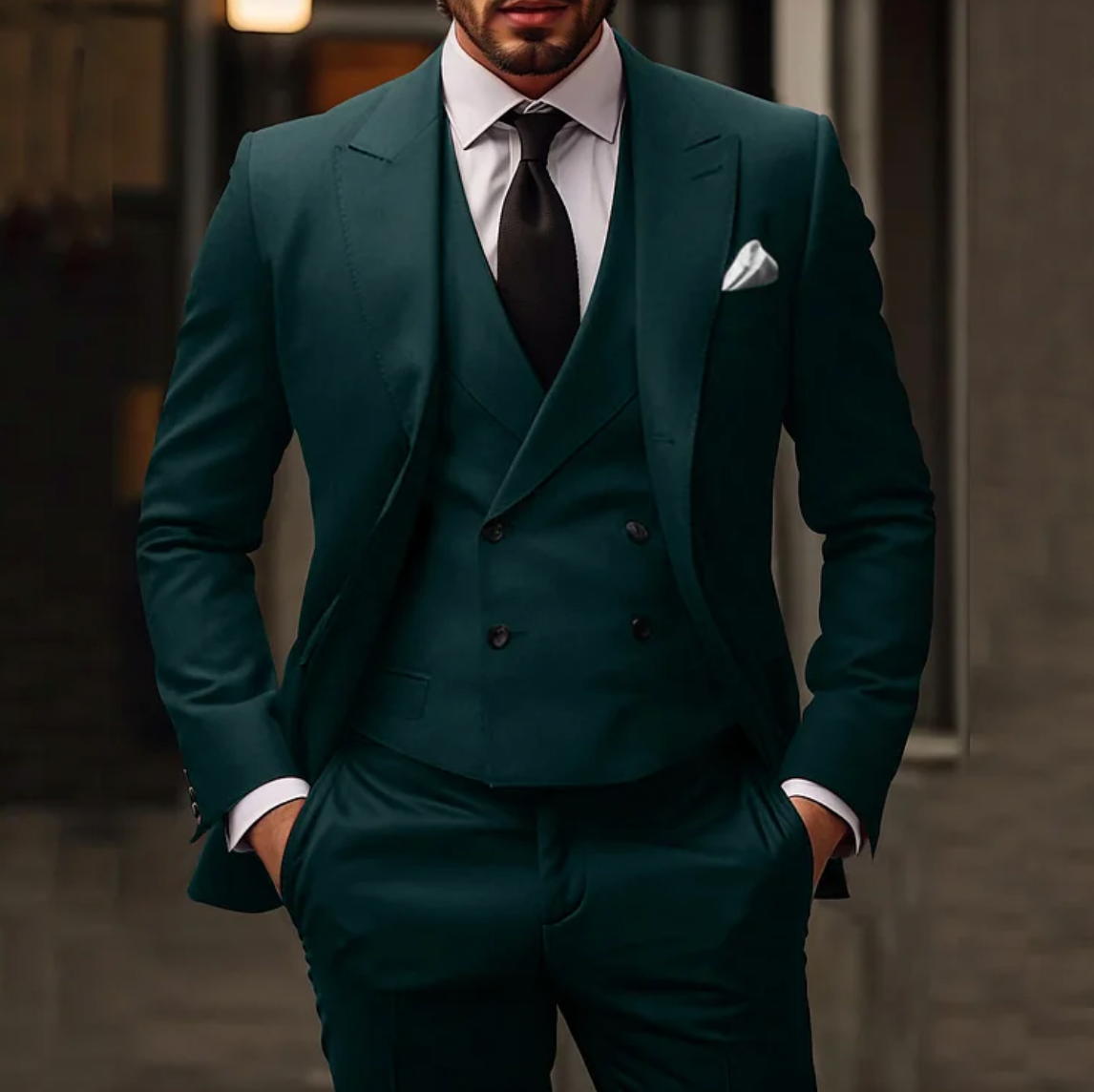 Men's Formal Woven Suit Set with Notch Lapels and Vest
