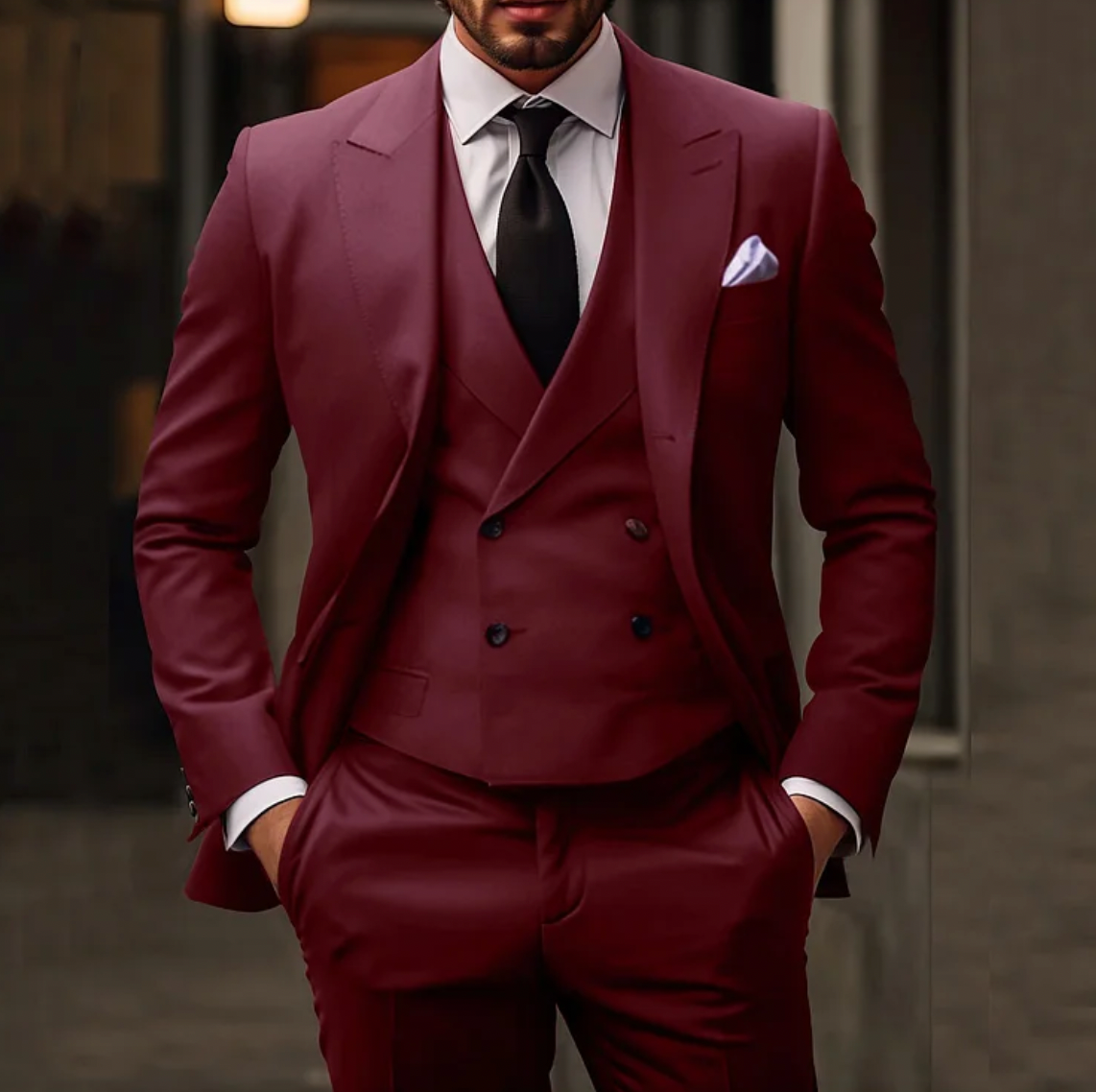 Men's Formal Woven Suit Set with Notch Lapels and Vest