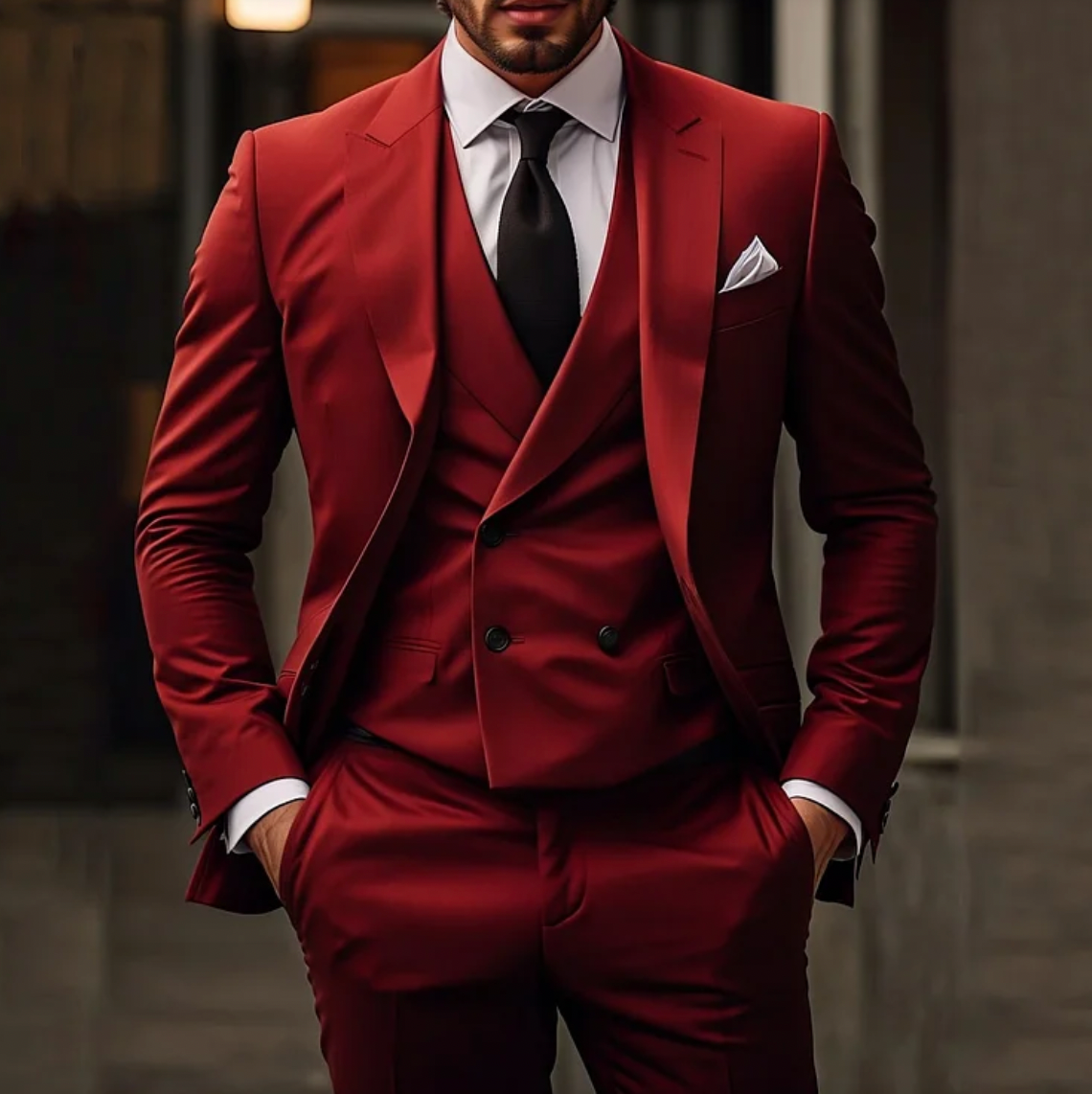 Men's Formal Woven Suit Set with Notch Lapels and Vest