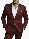 Men's Formal Woven Suit Set with Notched Lapels and One-Button Blazer