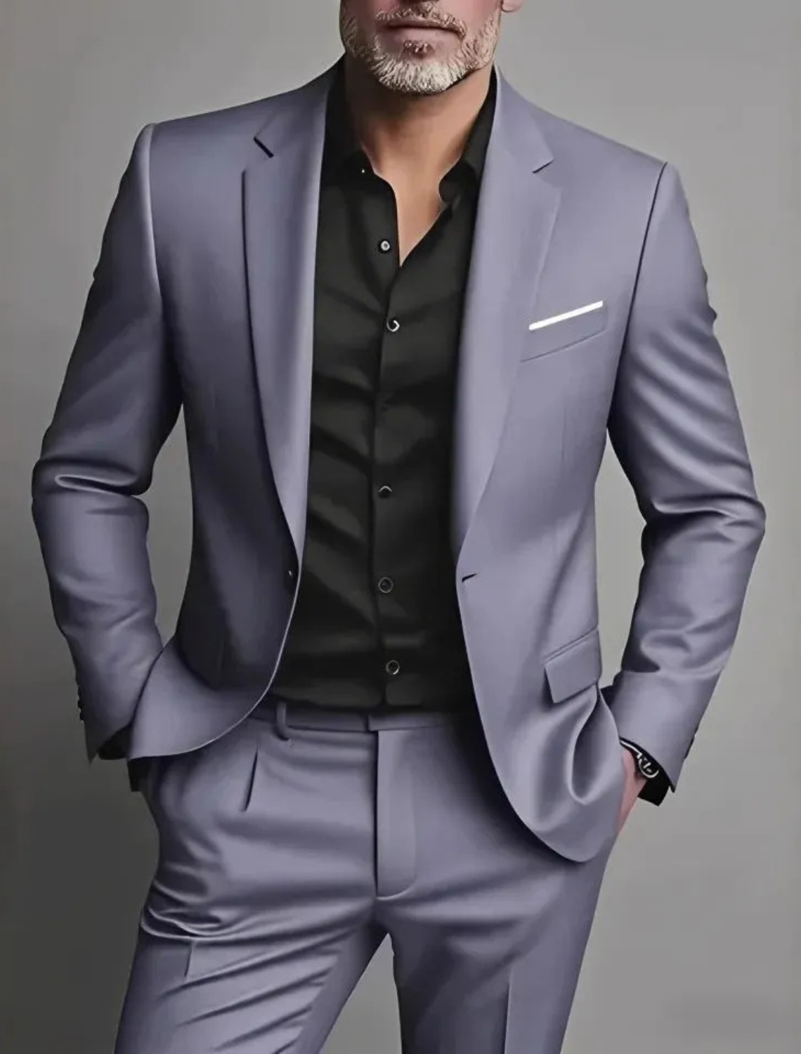 Men's Formal Woven Suit Set with Notched Lapels and One-Button Blazer